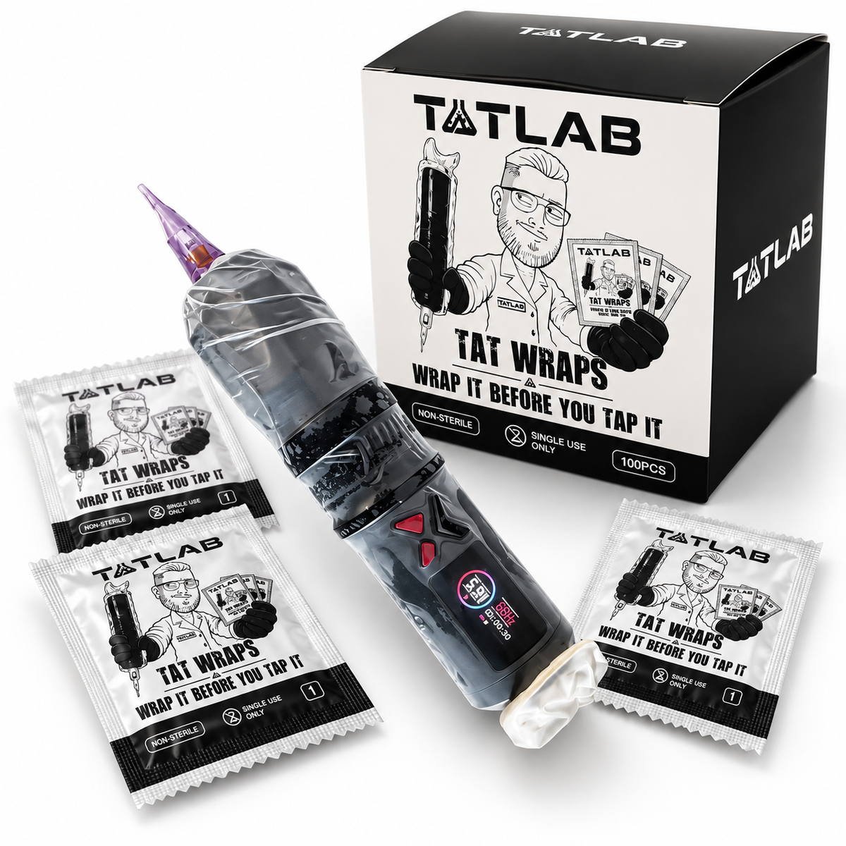 Clear tattoo machine sleeve showing digital screen